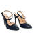 Navy faux leather pointed toed court shoes