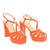 Embossed orange faux patent sandals