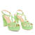 Embossed green faux patent sandals