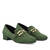 Moccasins in green faux suede with chain detail