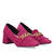 Heeled moccasin in Fuxia coloured faux suede