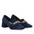 Heeled moccasin in navy coloured faux suede