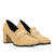 Heeled moccasins in beige-colored faux suede