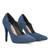 Fine tip stilettos in dark blue faux suede.