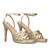 Gold high-heeled sandals in soft fabric