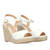 White soft fabric sandal with a jute wedge