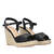 Black soft fabric sandal with a jute wedge