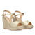 Golden soft fabric sandal with a jute wedge