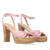 Pink fabric sandal with cork-effect heel