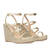 Golden soft fabric sandal with a jute wedge