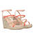 Salmon-colored soft fabric sandal with a jute wedge