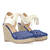 Blue fabric espadrille with jute wedge