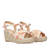 Orange-toned fabric sandal with a jute wedge