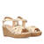 Beige soft sandals with a wooden effect wedge