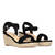 Black faux suede sandals with a jute wedge