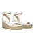 White soft sandals with a jute wedge