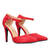 Red soft faux leather pumps