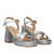 Sandales en simili cuir argent avec talon large et plateforme