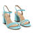 Ankle Block Heel Sandals in Sky Blue Leather