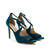 Stiletto Crossed Sandals in Deep Blue Suede Leather