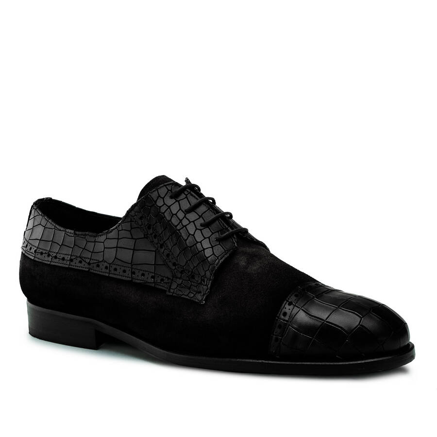 Men's Blucher Shoes in Black Croc 