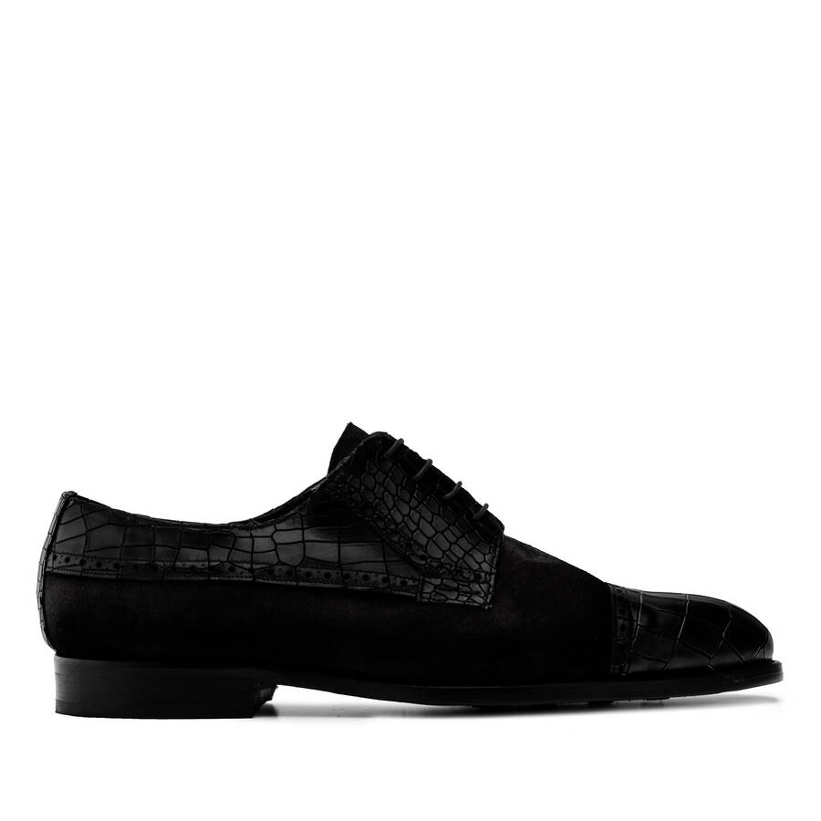 Men's Blucher Shoes in Black Croc 