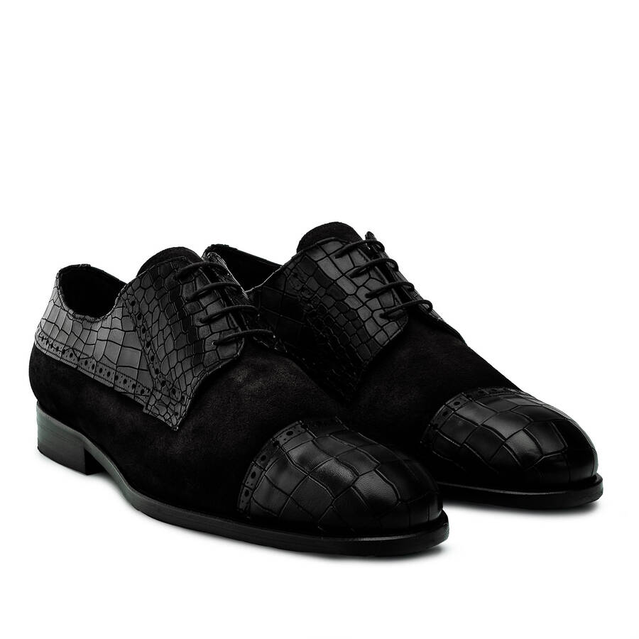 Men's Blucher Shoes in Black Croc 