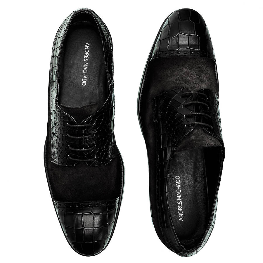 Men's Blucher Shoes in Black Croc 