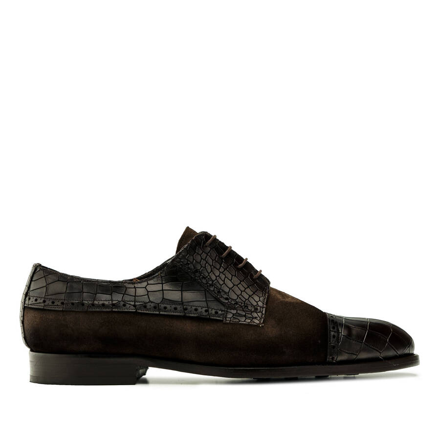 Men's Blucher Shoes in Brown Croc 