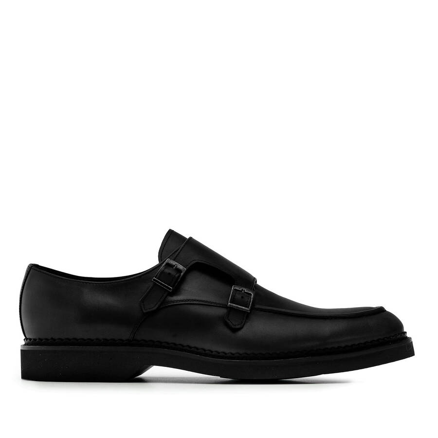 Monkstrap Shoes in Black Leather 