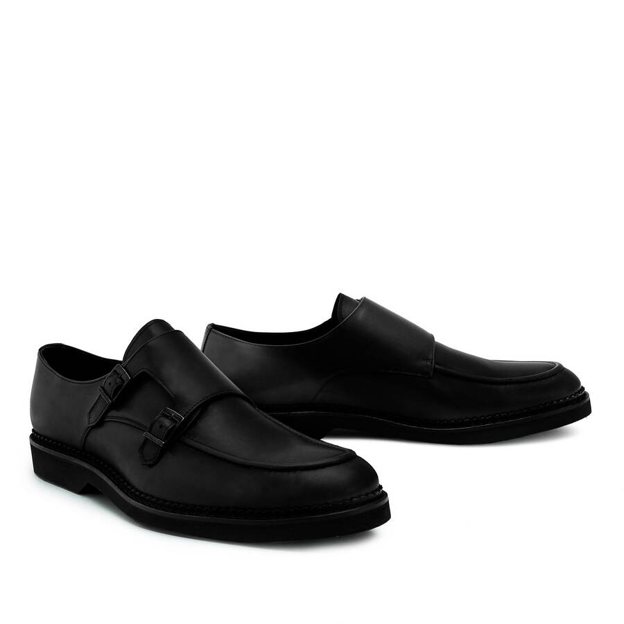 Monkstrap Shoes in Black Leather 