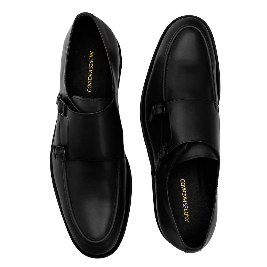 Monkstrap Shoes in Black Leather 