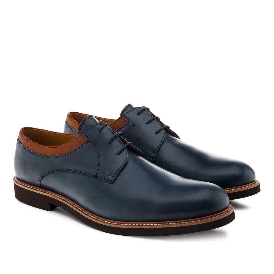 Chaussures Style Blucher en Cuir Bleu 