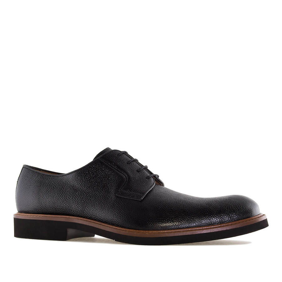 Men's Black Grained Leather Lace-Up Shoes 