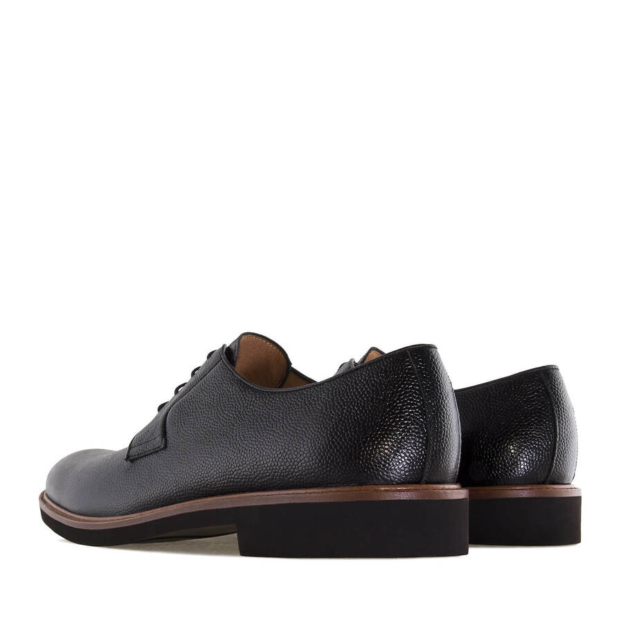 Men's Black Grained Leather Lace-Up Shoes 