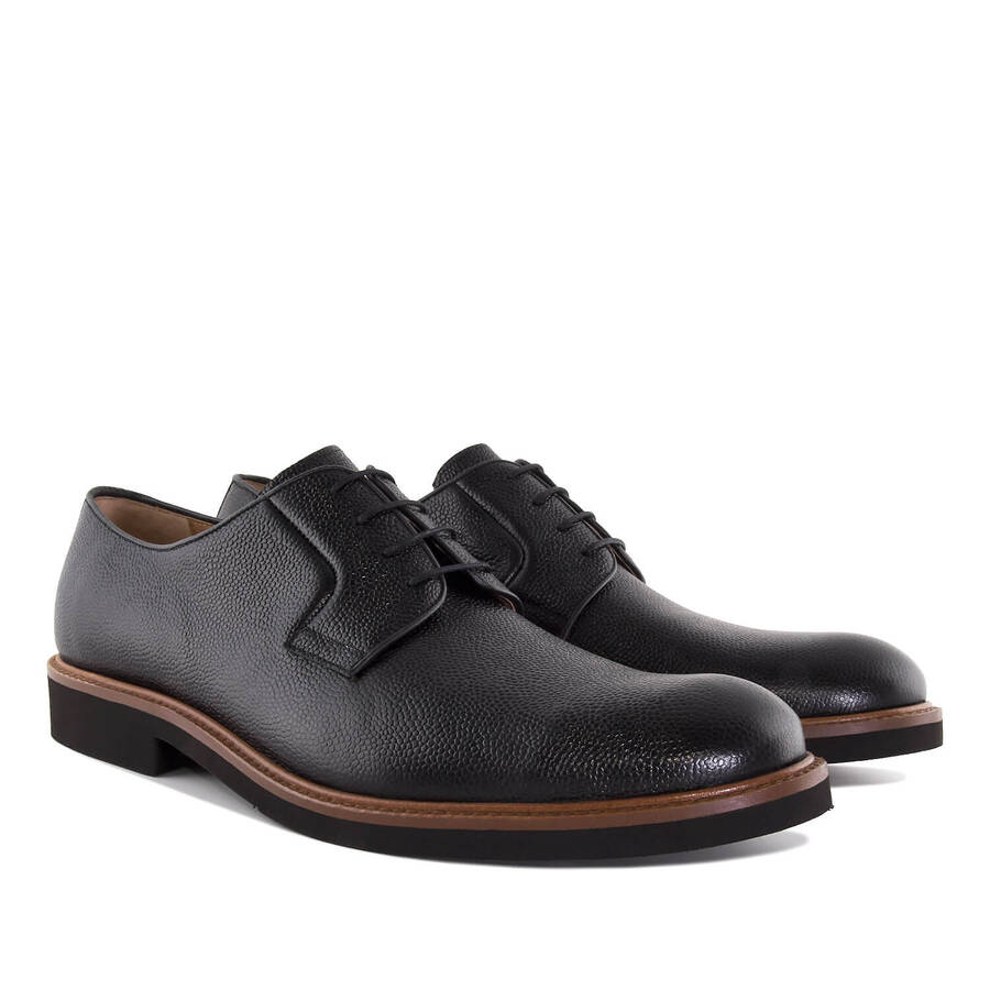 Men's Black Grained Leather Lace-Up Shoes 