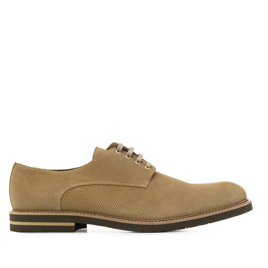 Lace-Up Shoes in Camel Split Leather 