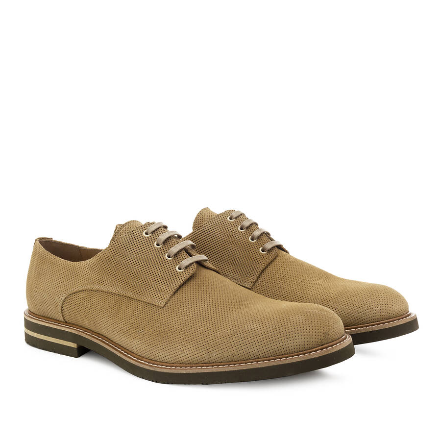 Lace-Up Shoes in Camel Split Leather 