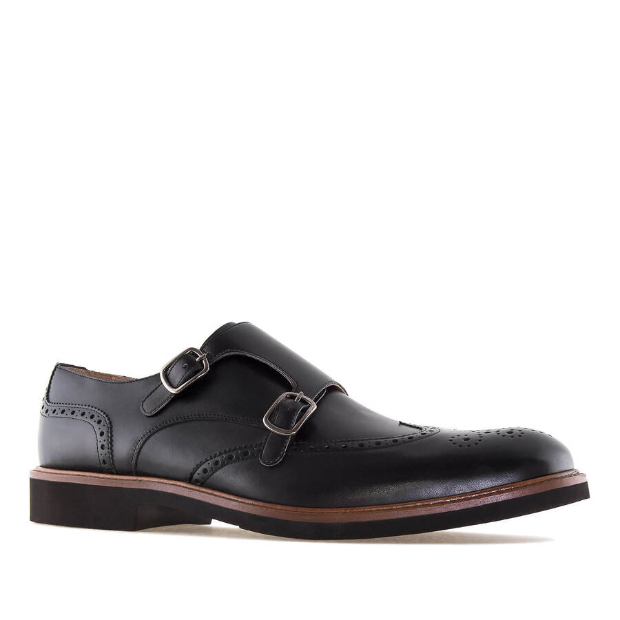 Monk Shoes in Black Leather 