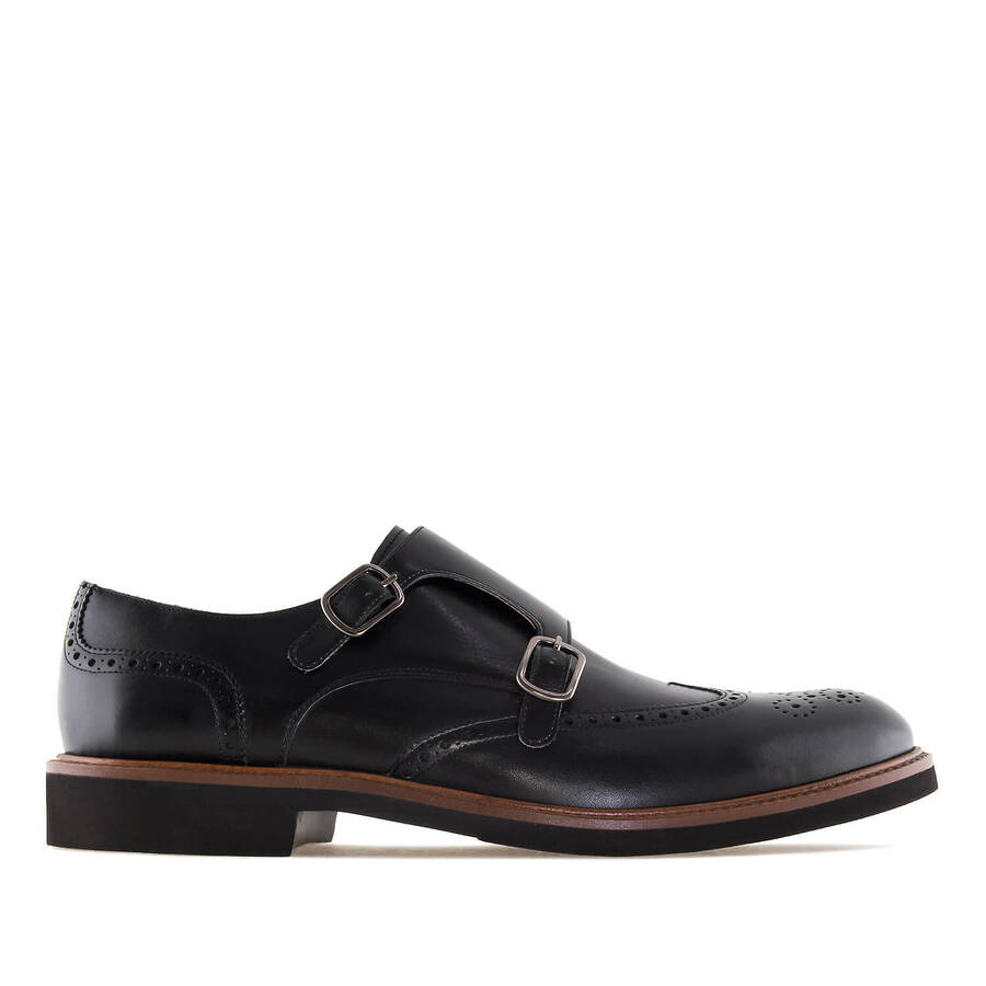 Monk Shoes in Black Leather 