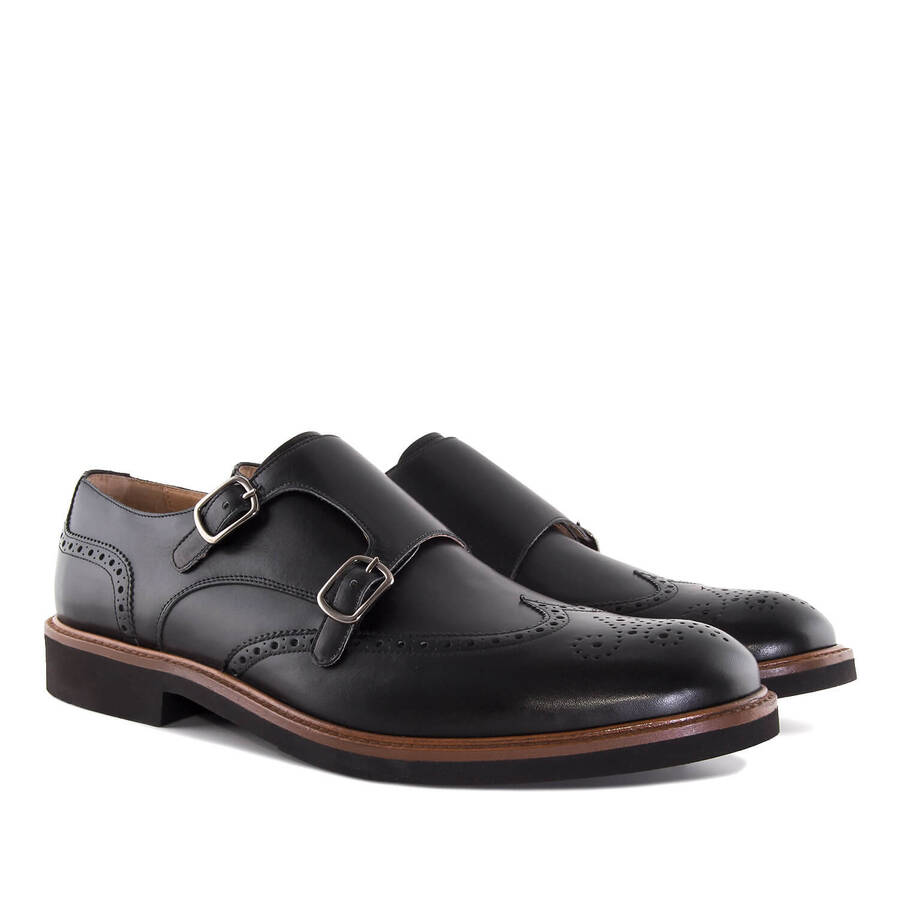 Monk Shoes in Black Leather 