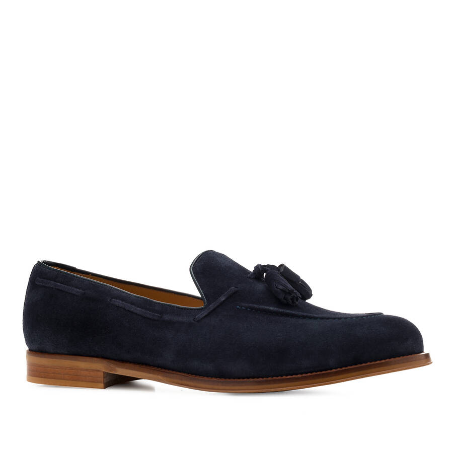 Men's Tassle Moccasins in Navy Split Leather 