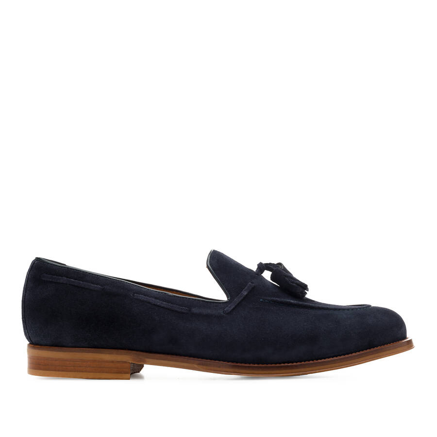 Men's Tassle Moccasins in Navy Split Leather 