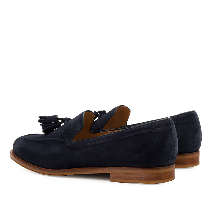 Men's Tassle Moccasins in Navy Split Leather 