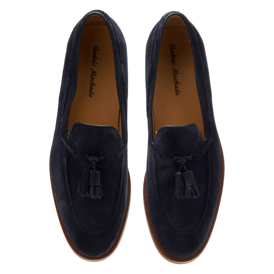 Men's Tassle Moccasins in Navy Split Leather 