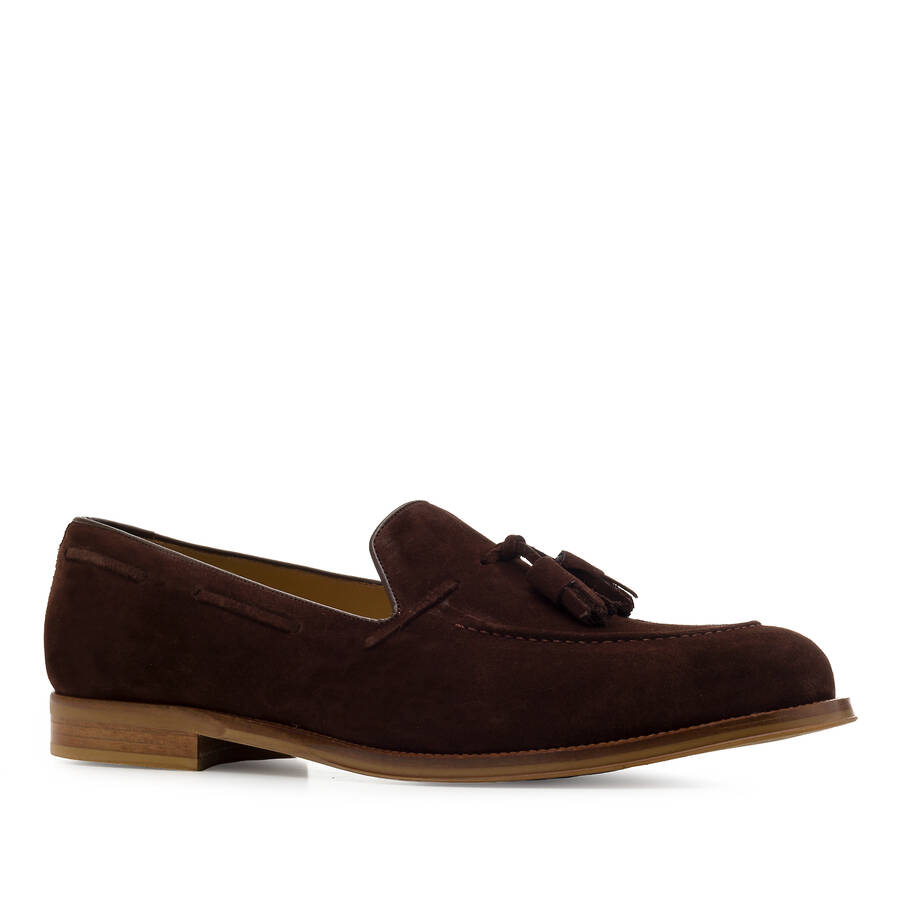 Men's Tassle Moccasins in Brown Split Leather 