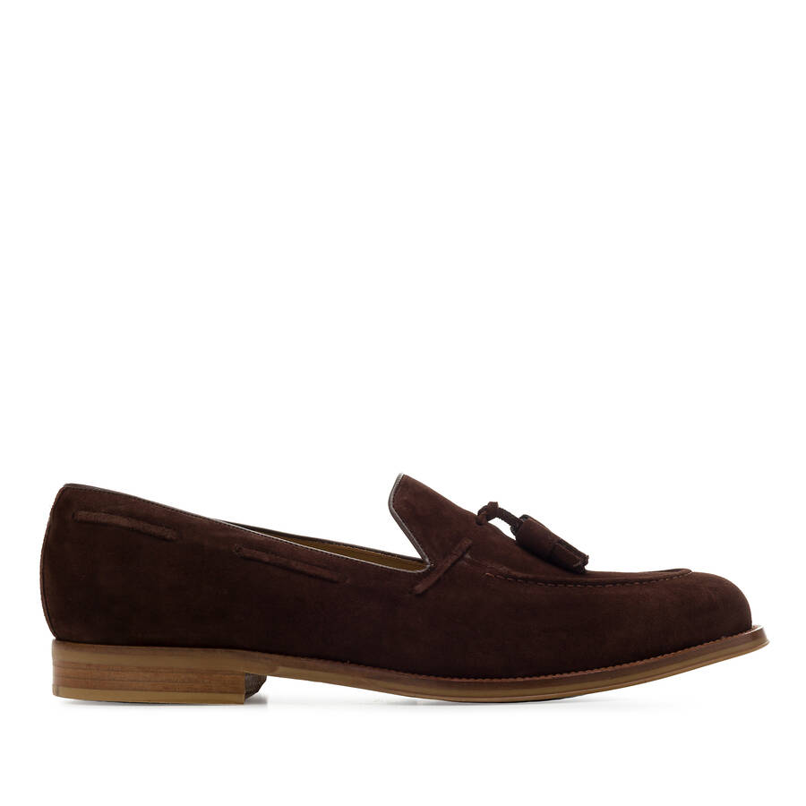 Men's Tassle Moccasins in Brown Split Leather 