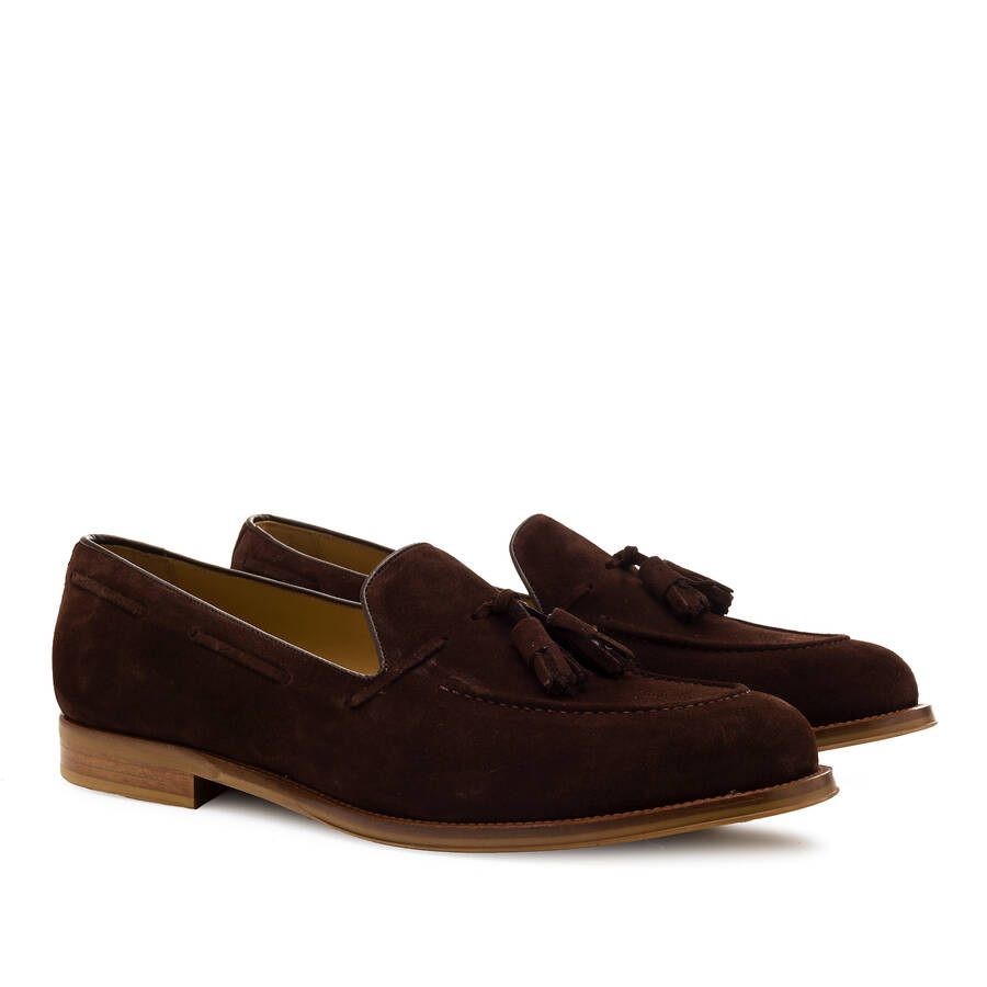 Men's Tassle Moccasins in Brown Split Leather 