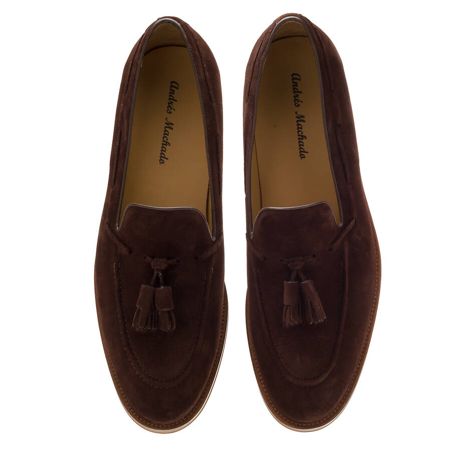 Men's Tassle Moccasins in Brown Split Leather 