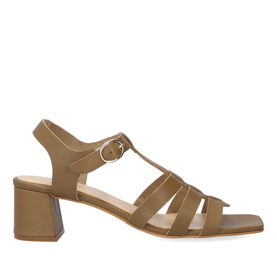 Kaki leather heeled sandals 